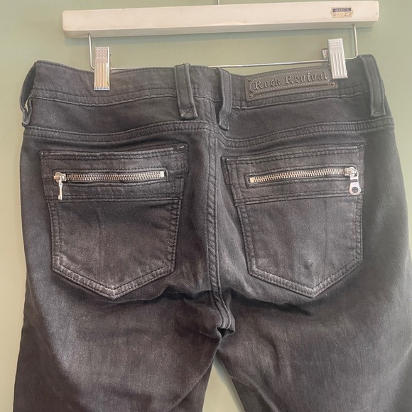 Naline Rock Revival Moto Biker Ankle Zip Stretch Skinny Jeans Black Size 30 - Picture 7 of 9